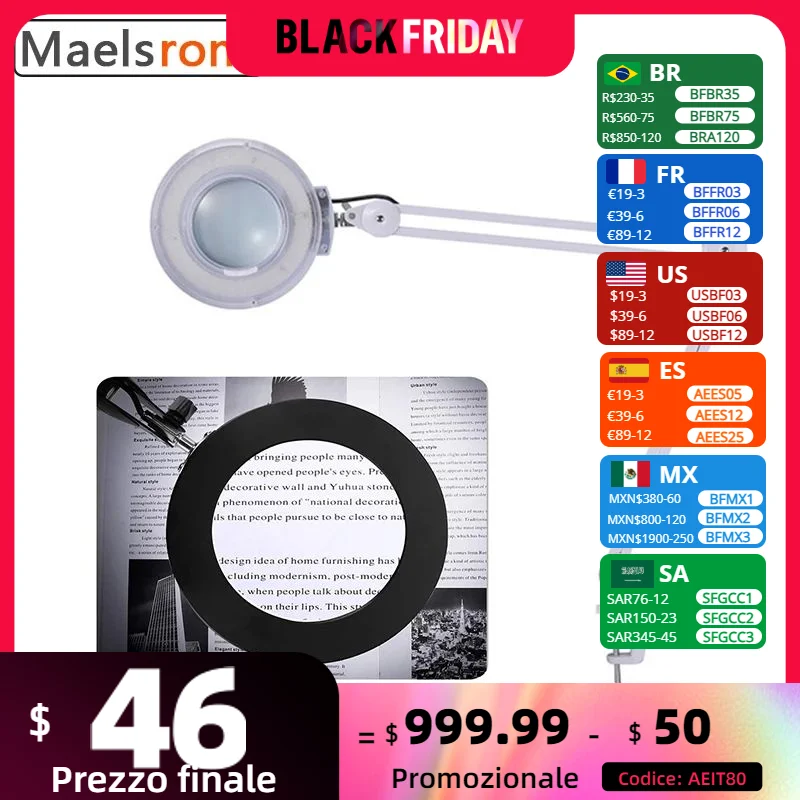 5/8/10X Magnifying Light Lamp Tattoo Nail Beauty Dentist Magnifier Lamp Cold Light LED Clip Desk 127mm Glass Lens Hand Free