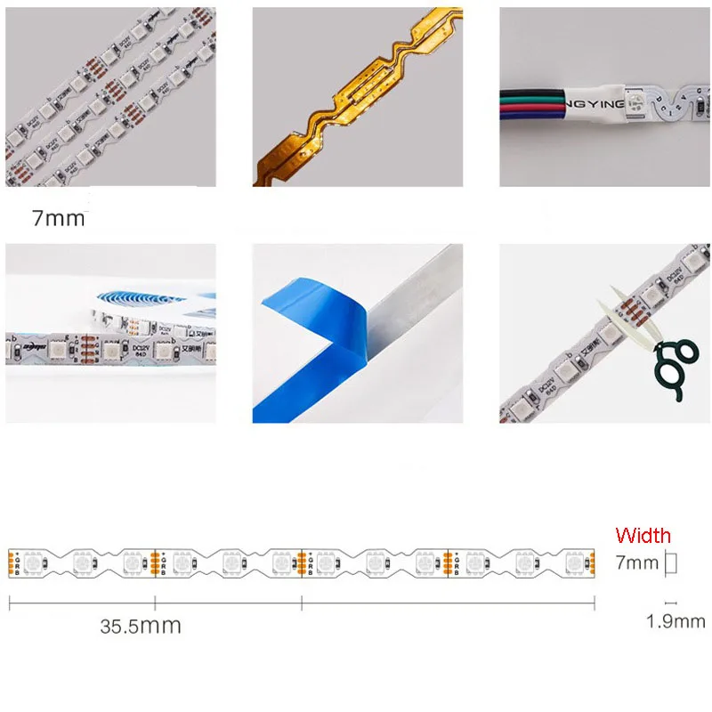 5m S자형 지그재그 RGB LED 스트립 84 LED/m 96 LED/m 7mm 12V 문자 간판 로고 플렉시블 광고 조명 네온 문자 스트립