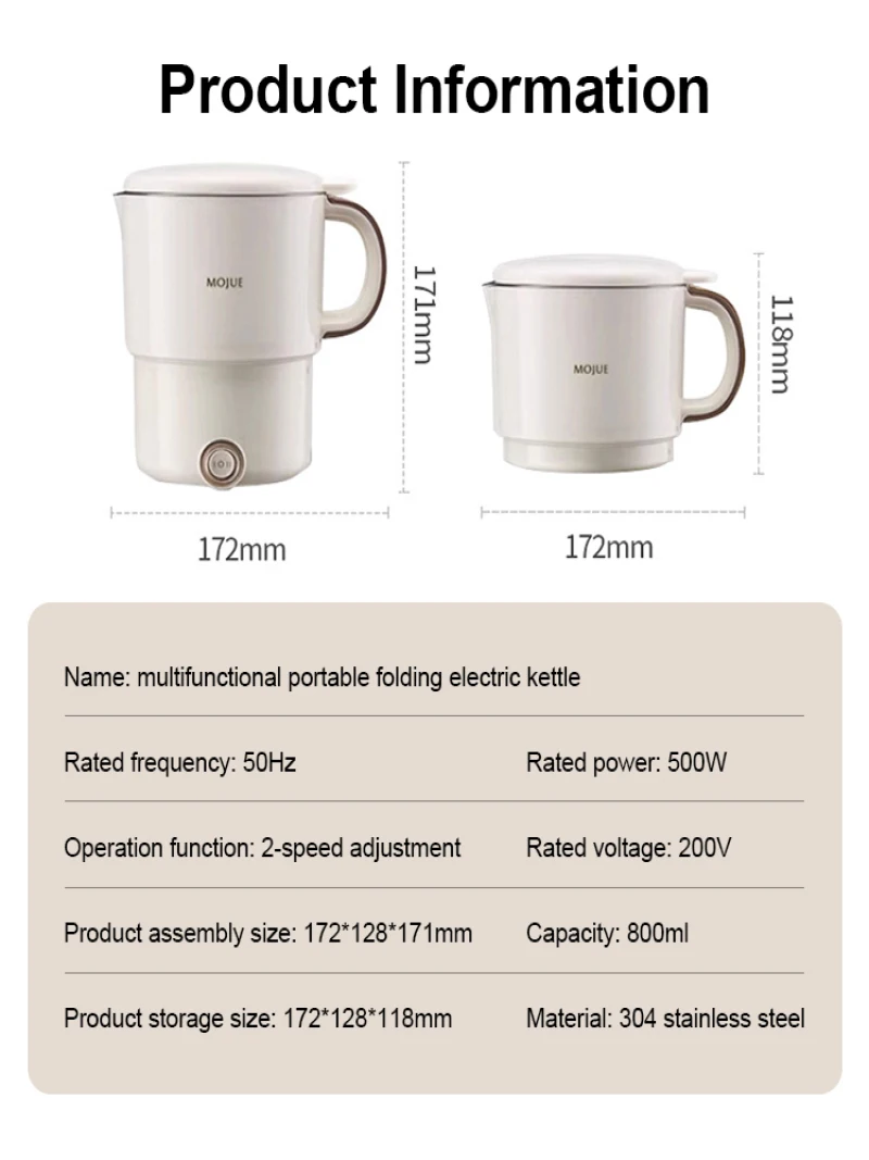 Household Portable Stainless Steel Electric Water Cup Automatic Mini Travel Kettle 6