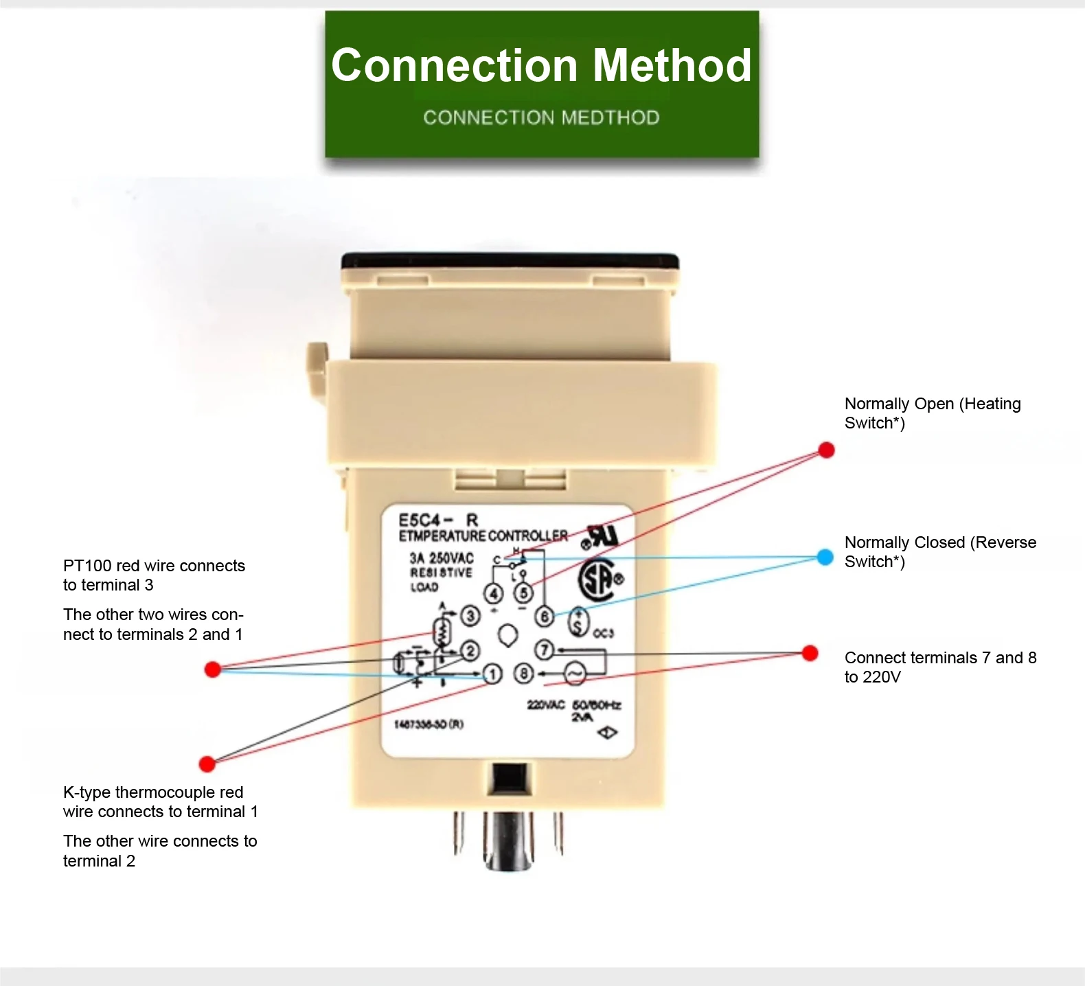E5C4-R40K Temperature Controller Digital Thermostat 220VAC Relay Output K Type T