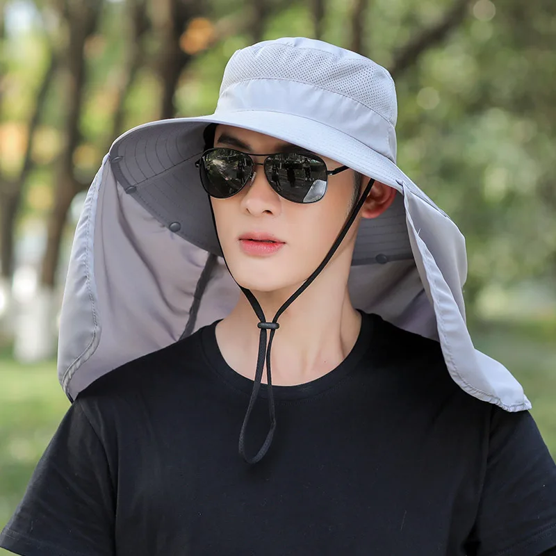 Large Wide Brim Hat Men Summer Detachable Mesh Cap Outdoor Hiking Fishing  UV Protection - AliExpress