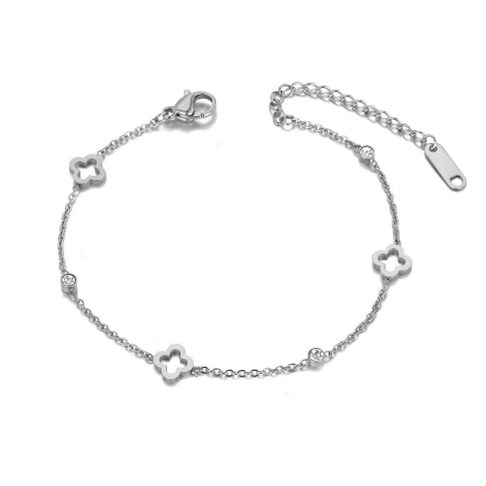 Cubic Zirconia Ankle Chains 316L Stainless Steel CZ Crystal Flower Plant Charm Anklet For Women 18K Gold Plated Chain Summer Beach Jewelry