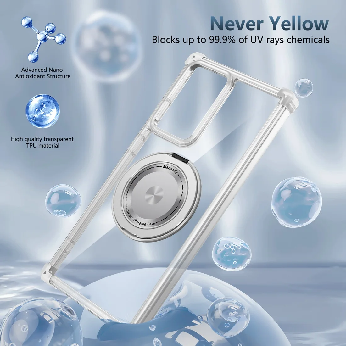 Clear Phone Case with 360° Rotating Ring and Magnetic Kickstand