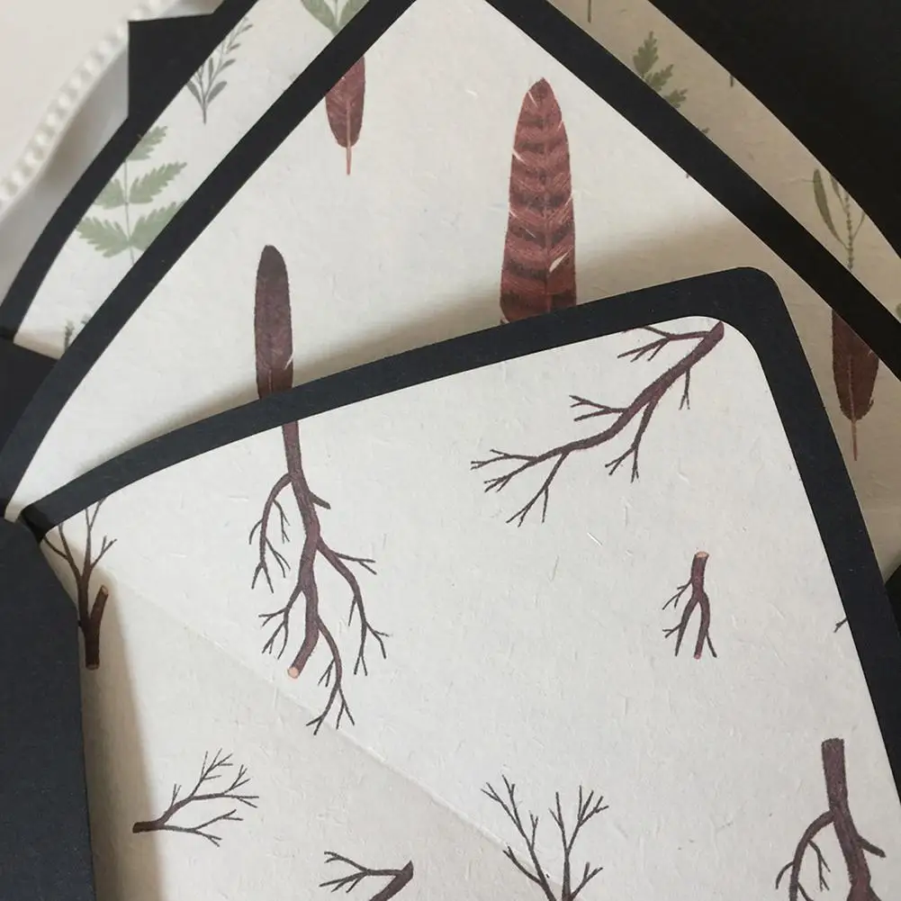 Retro Envelope Triangle Seal Meticulous Workmanship Color Lined Plants Trees Black Mini Envelope for Party