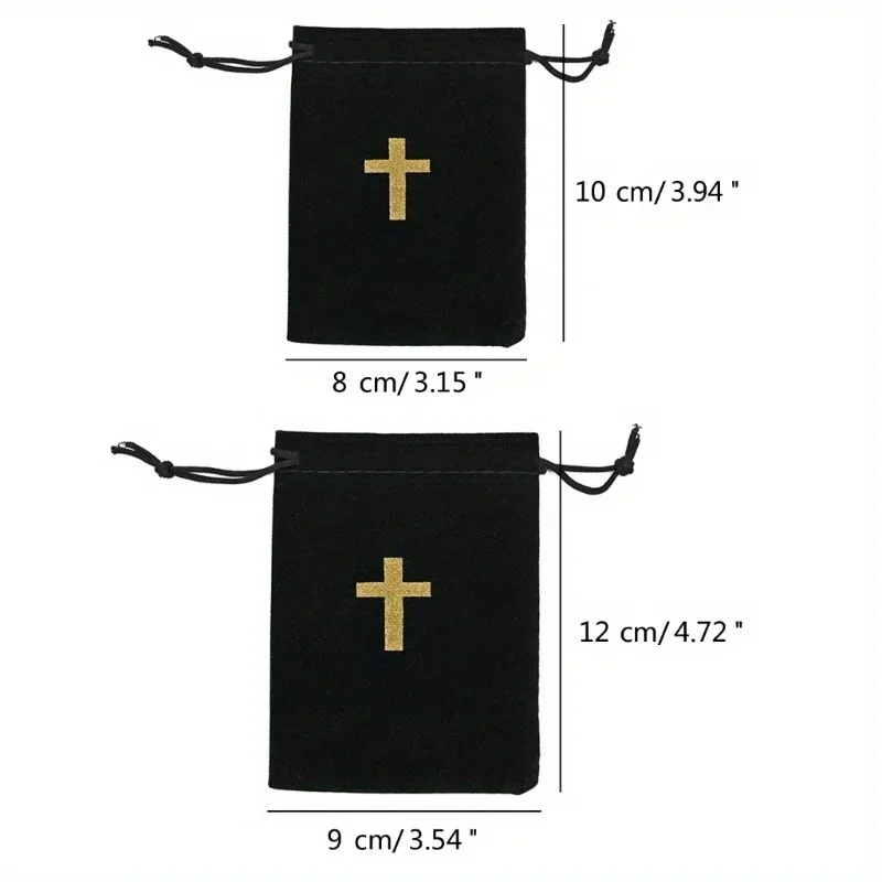 10Pcs Black Cross Pattern Bag with Drawstring Gift Packaging Fabric Pouch for Necklace Earrings Elegant Storage Pouches 2