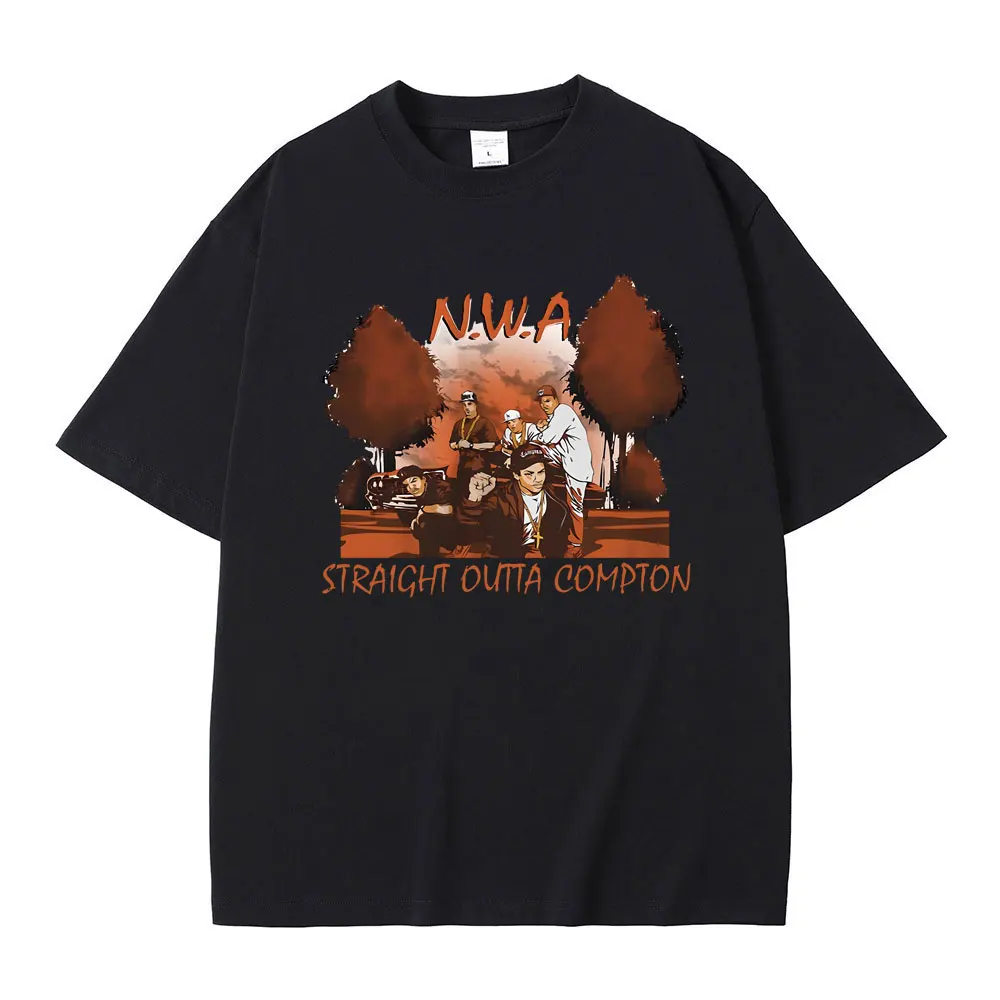 

Rapper Gangsta Rap N.W.A NWA Straight Outta Comdton Tshirt Male Ice Cube MC Ren Dr. Dre DJ Yella Eazy-E Hip Hop Music Group Tees