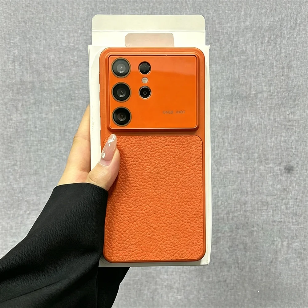Elegant Large Window PU Leather Phone Case with Glass Camera Protector - Shockproof Cover