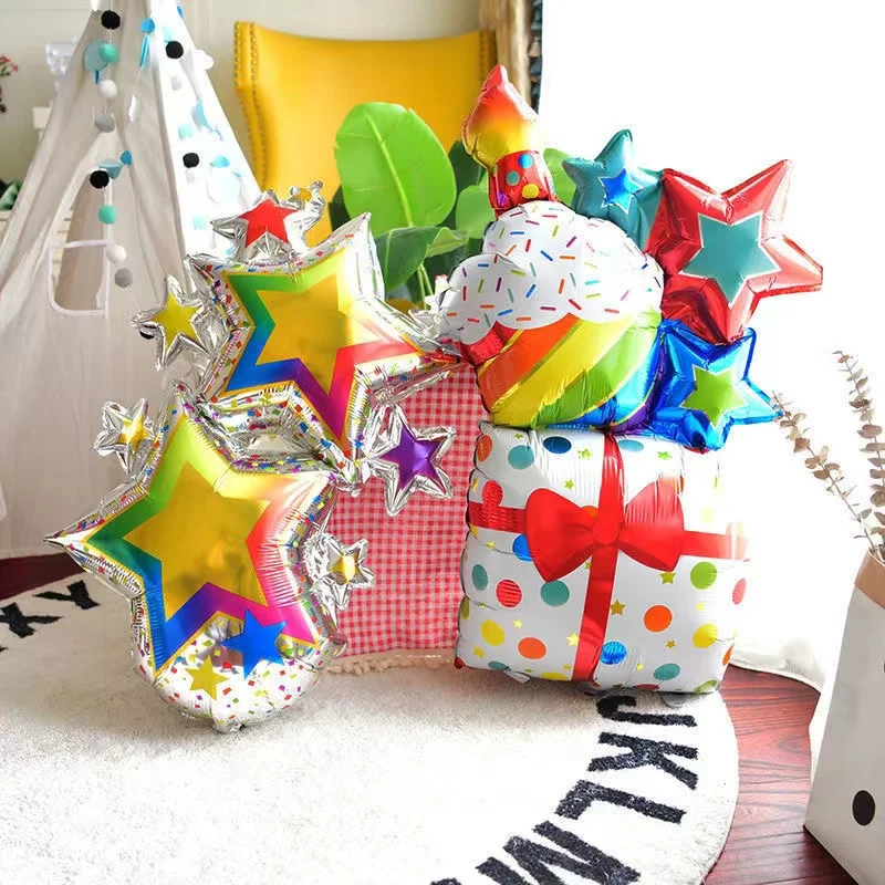1Pc Large Birthday Three Layer Cake Foil Birthday Balloons Party photo Props Scene Decoration foil birthday balloons