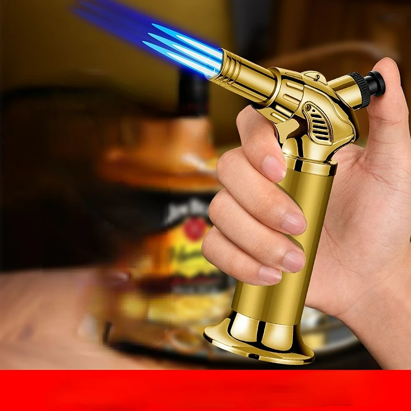 NewOutdoorBBQThreeDirectBlastGunTorchButaneLighterTurbine