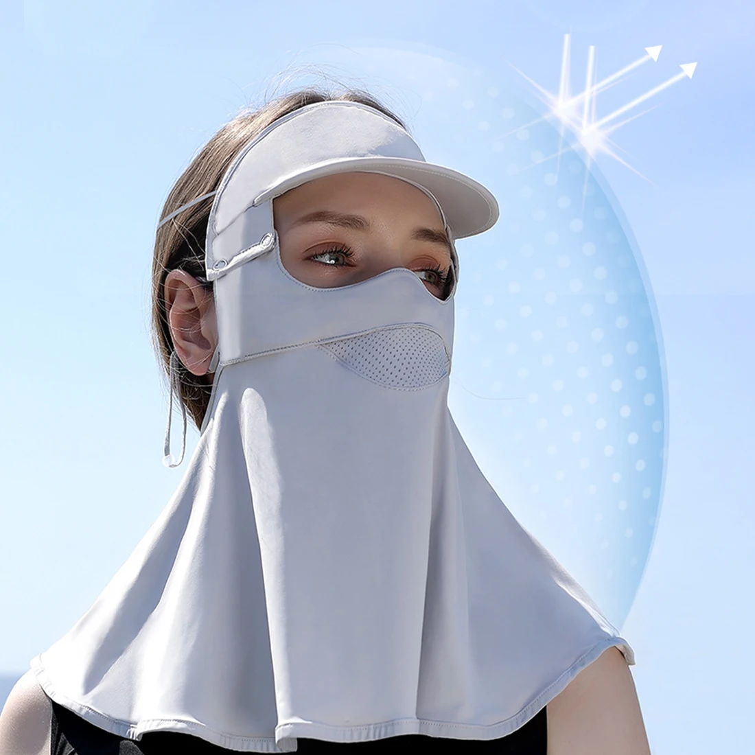 

Summer New Ice Silk Sunscreen Mask Women's Outdoor Full Face Sunshade Hat Lightweight And Breathable Face Gini Mask UPF50+