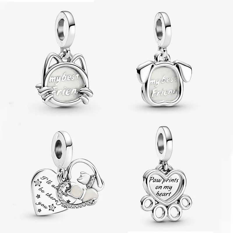 

New Exquisite Cute Kitten Puppy Footprint Pendant Fits Original Pandora Women's Jewelry Gift