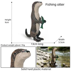 Oenux Realistic Otter & Box Turtle Figurine - Educational Aquatic Animal Display Statue (Fishing Otter)