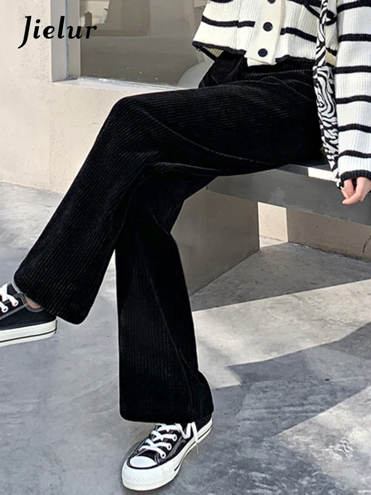 Jielur Winter Solid Color Casual Women's Pants Simple Office Ladies Straight High Waist Loose Chic Fashion Female Wide Leg Pants