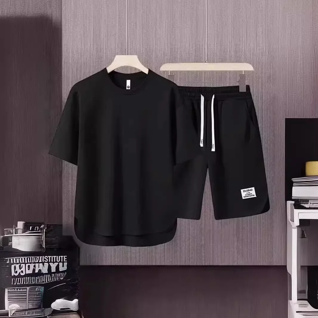 Men's Casual Short Sleeve T-Shirt Set High Quality Solid Color Advert Shirt Breathable Comfortable Top for Live Broadcast on Tik - Image 3