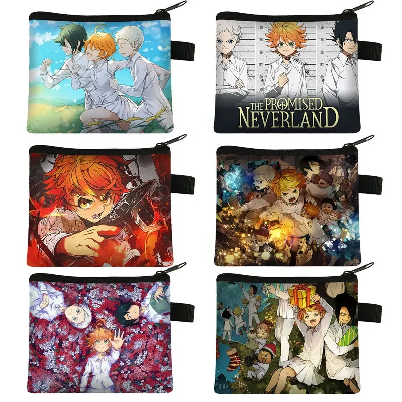 Anime The Promised Neverland Portable Multi-Purpose Storage Bag Normanno Emma Ray Portamonete Cartoon Key Pouch Girls Mini Wallet