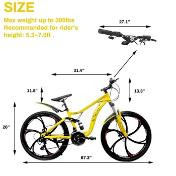26-Inch Full Suspension Mountain Bike – 21-Speed Shimano Gear MTB with Dual Disc Brakes, Steel Frame Bicycle for Kids & Adults 2