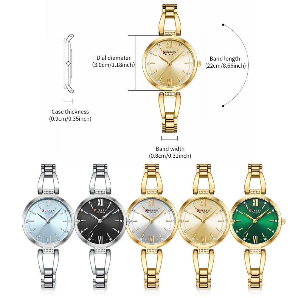 CURREN Luxury Elegance Ladies Watch with Sparkling Rhinestones Simple Quartz Stainless Steel Bracelet Wristwatch 4