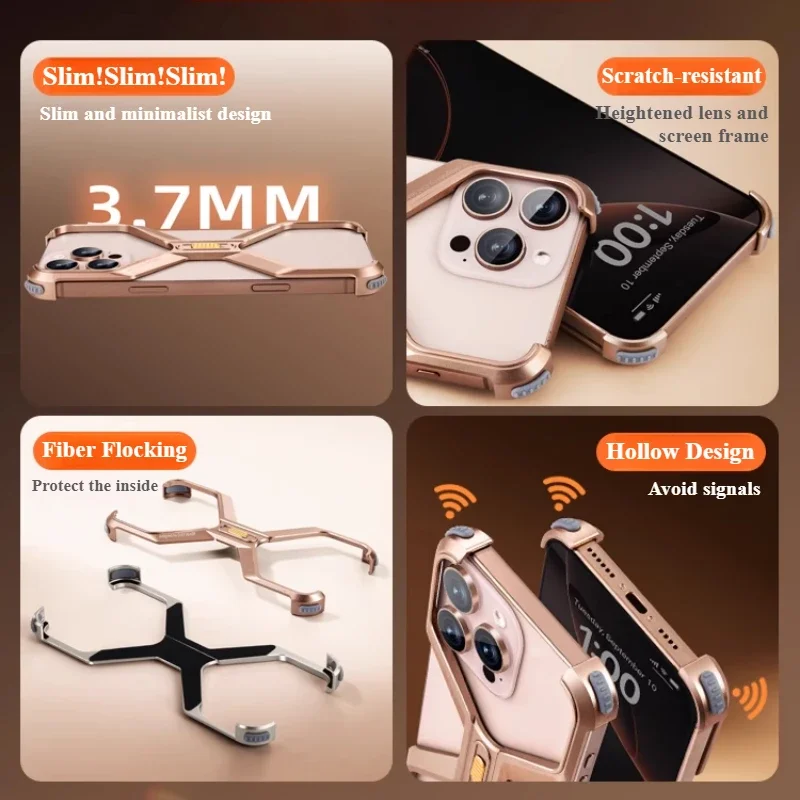 Eary X Metal Case for iPhone 16 Pro Max Phone Case Aluminum Frameless Bumper Grade Shockproof Protector Cover for iPhone 16 Pro