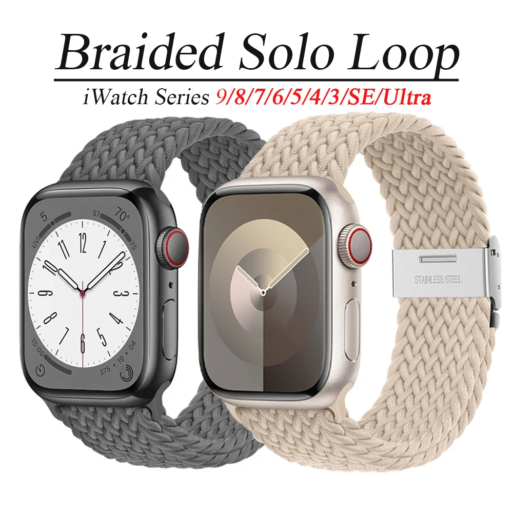 애플 워치 밴드용 브레이드 솔로 루프, 한국 팔찌, iWatch 시리즈 8, 9, 7, 3, 5, se, 6, 4 울트라 스트랩, 45mm, 44mm, 49mm, 40mm, 41mm, 42mm
