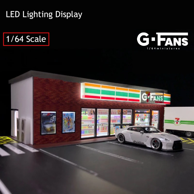 G-FANS Assemble Diorama 1:64 USB LED Lighting Parking Lot Model Car Garage Statuion- 711 Version 6