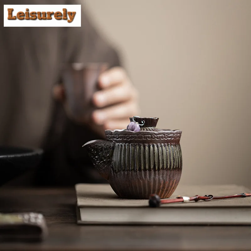 130ml Handmade Old Rock Mud Striped Hand-held Teapot Zen Tea Infuser Pot Tea Maker Kettle with Ball Hole Drinkware Collection