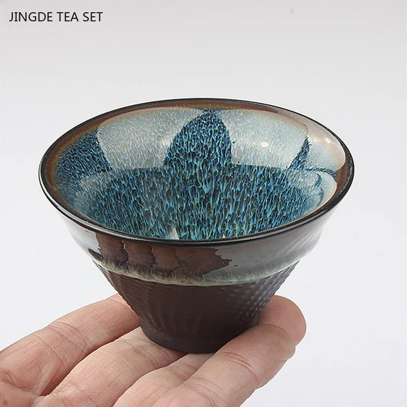 6pcs/60ml Ru Kiln Porcelain Tea Cup Cone Master Cup Handmade Ceramic Tea Set Custom Beauty Teacup Travel Meditation Cup Teaware