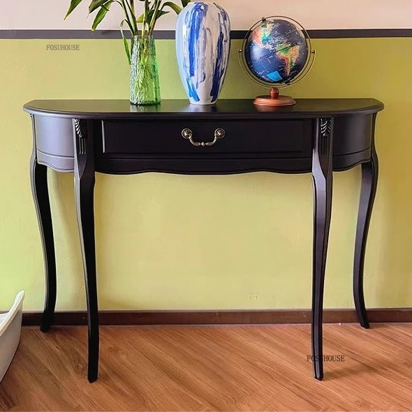 שולחן כניסה מעץ מוצק צרפתי חצי מעגלי עם מגירה שולחנות כניסה מסדרון אירופי רהיטי בית דקורטיביים