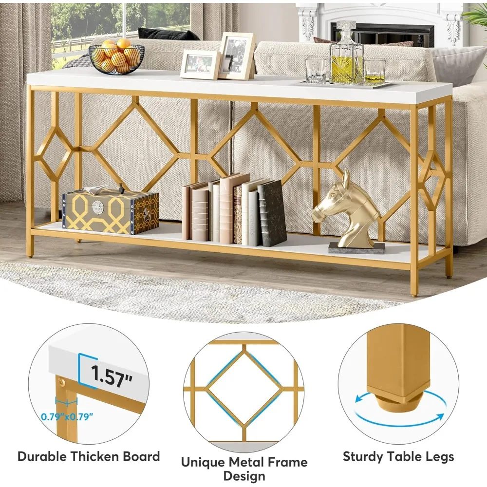 2-Tier Mid-Century Modern Narrow Console Table for Entryway 70.86 Inches Extra Long Sofa Table Behind Couch Accent