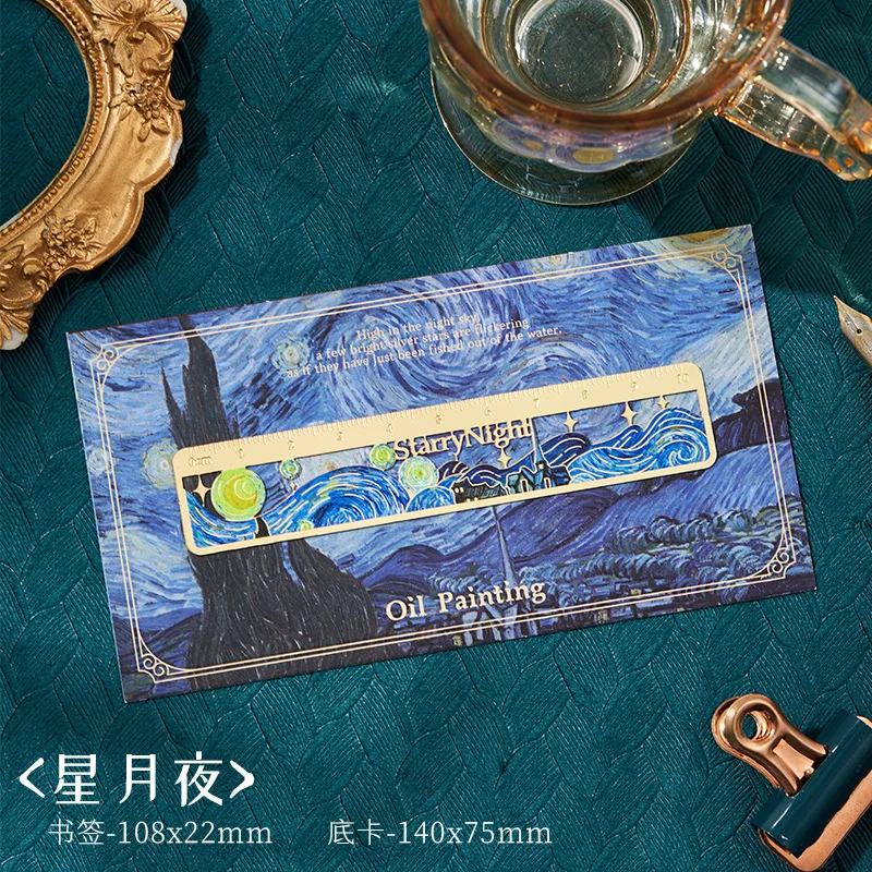 1 pc Metal Van Gogh's oil paintings hollowed out ruler student blessing gift Measuring tool