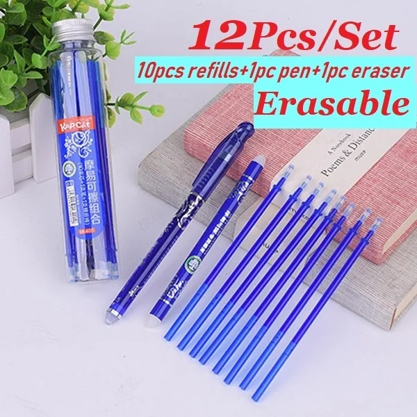 

12Pcs/Set Erasable 0.5mm Gel Ink Pens Set with Refill Eraser Stick for School Stationery Office Accessories Writing Supplies