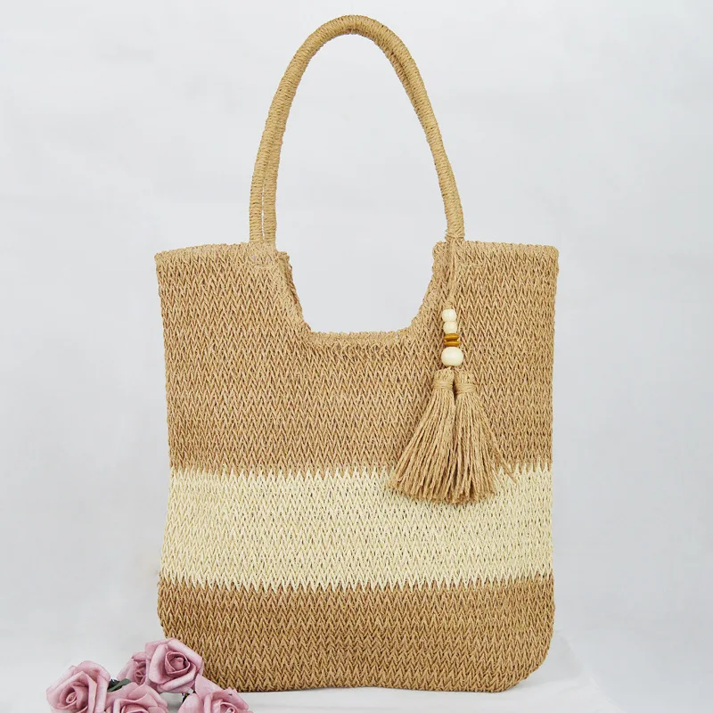 

Casual Rattan Large Capacity Tote Designer Wicker Woven Women Shoulder Handbags Summer Beach Straw Bag Lady Travel Basket Purses