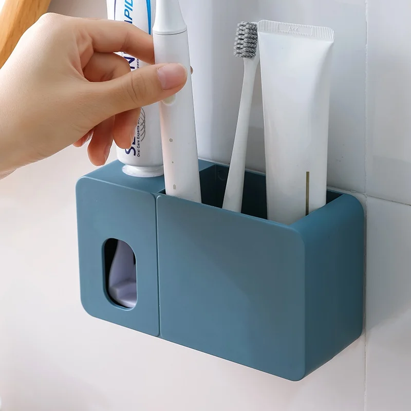 

2 In 1 Automatic Toothpaste Dispenser With Toothbrush Holder Wall Mount Tooth Paste Squeezer Bath Organizer Bathroom Accessories