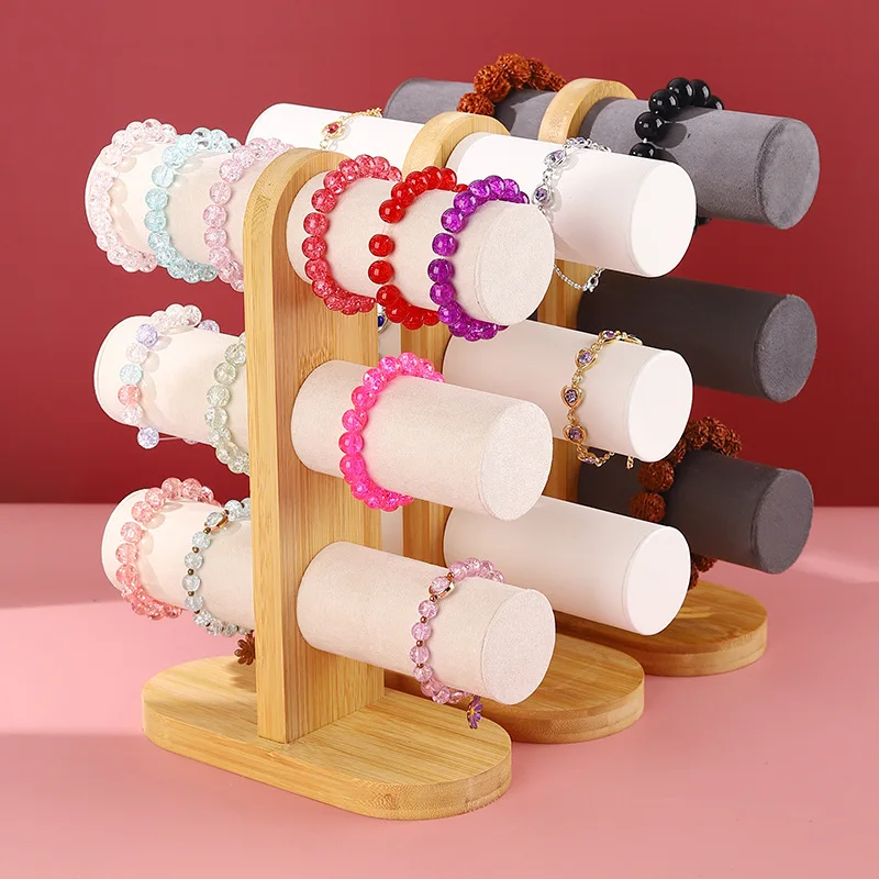 Bamboo Three Layer Bracelet Holder Bracelet Watch Storage Rack Table Jewelry Rack Display Props Jewelry Display Rack