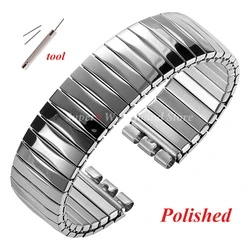Elastic Metal Stretch Expansion Watch Band - Stainless Steel Bracelet Accessories (Silver - Polished 20mm)