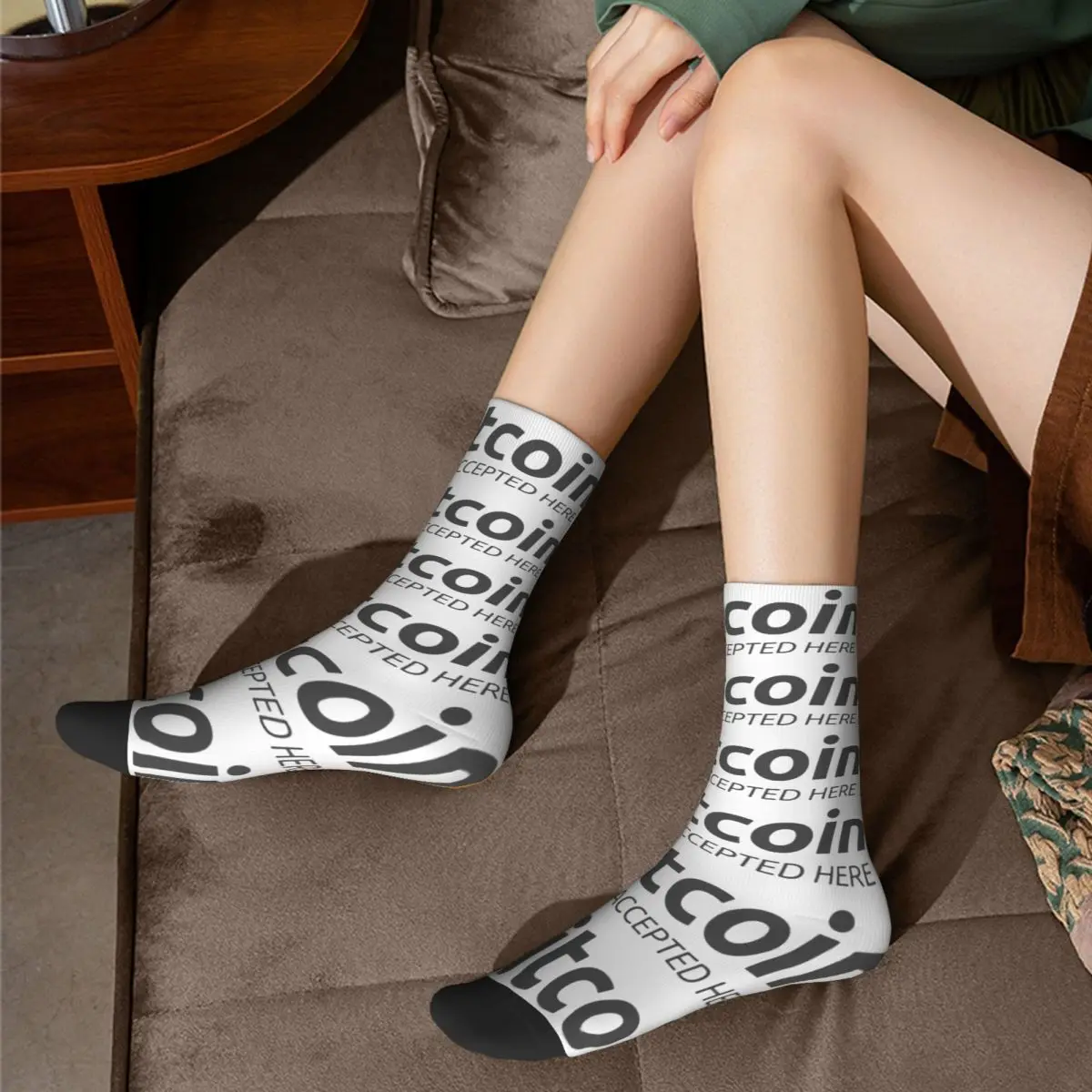 Chaussettes Harajuku pour hommes et femmes, chaussette acceptée Bitcoin, planche à roulettes cryptographique, printemps, été, automne, hiver, mode pour les entreprises