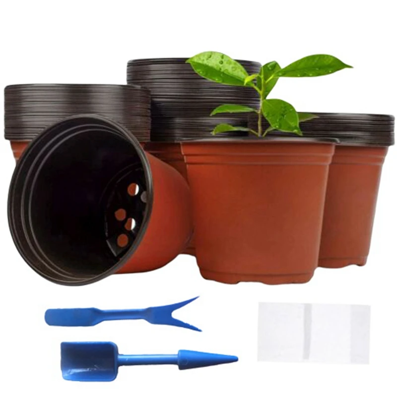 

BEAU-100 Pcs 6.5Inch Plastic Plants Pots Nursery Pots With Label Garden Tools