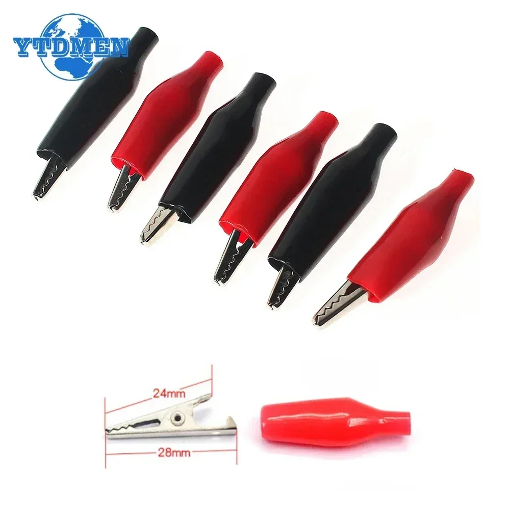 10PCS Metal Alligator Clip 24x28mm Insulation Crocodile Electrical Clamp Testing Clip Red/Black Crocodile Clips