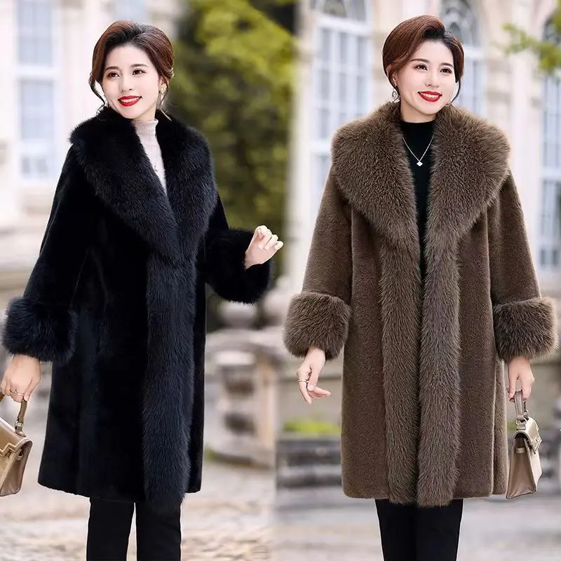 Winter coat women's loose large size medium and long large fur collar boutique warm imitation fur mink hair