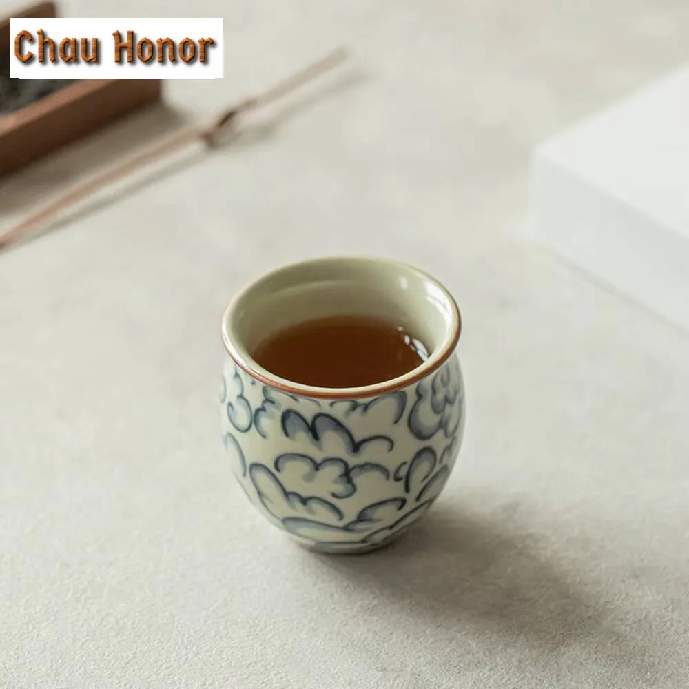 2pc/set Retro Ru Kiln Teacup Chinese Auspicious Clouds Cup Samll Single Master Cup Tasting Tea Mug Household Kung Fu Teaset 60ml