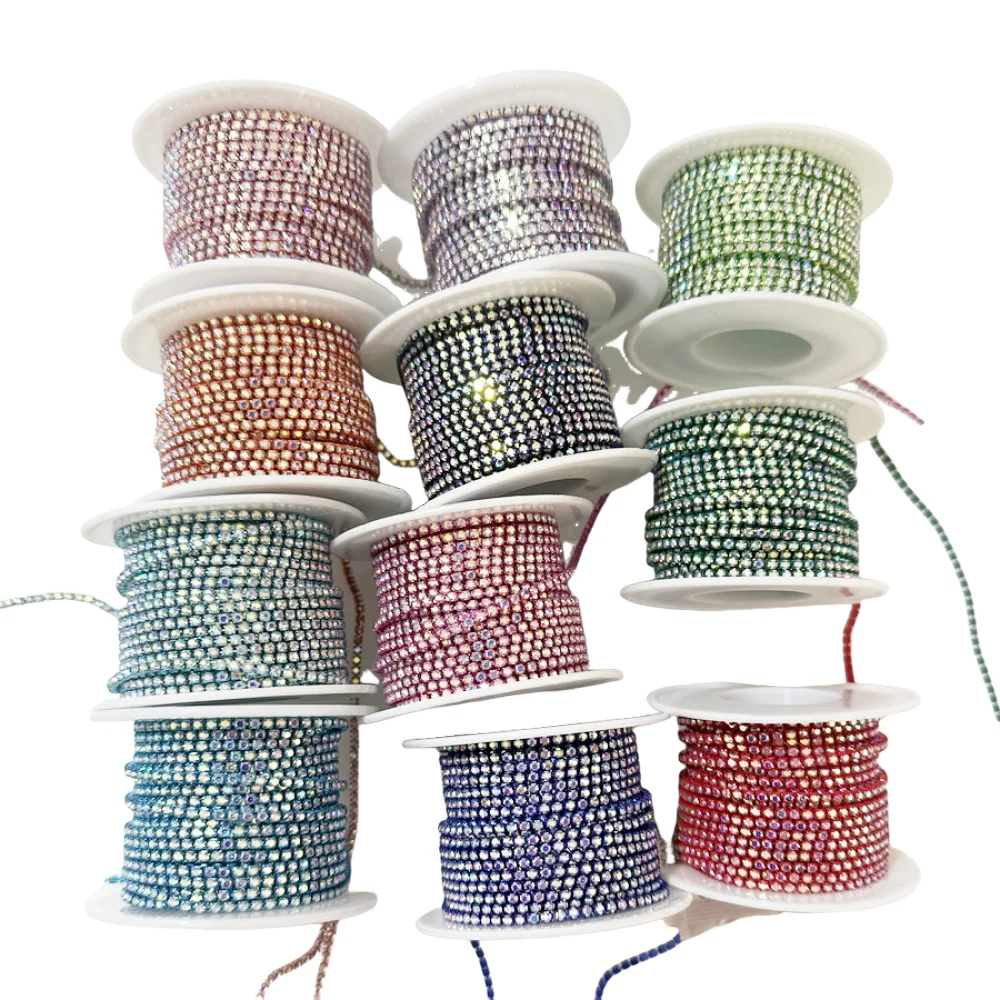 9m Crystal AB Rhinestone Cup Chain with Colorful Glass Bottom