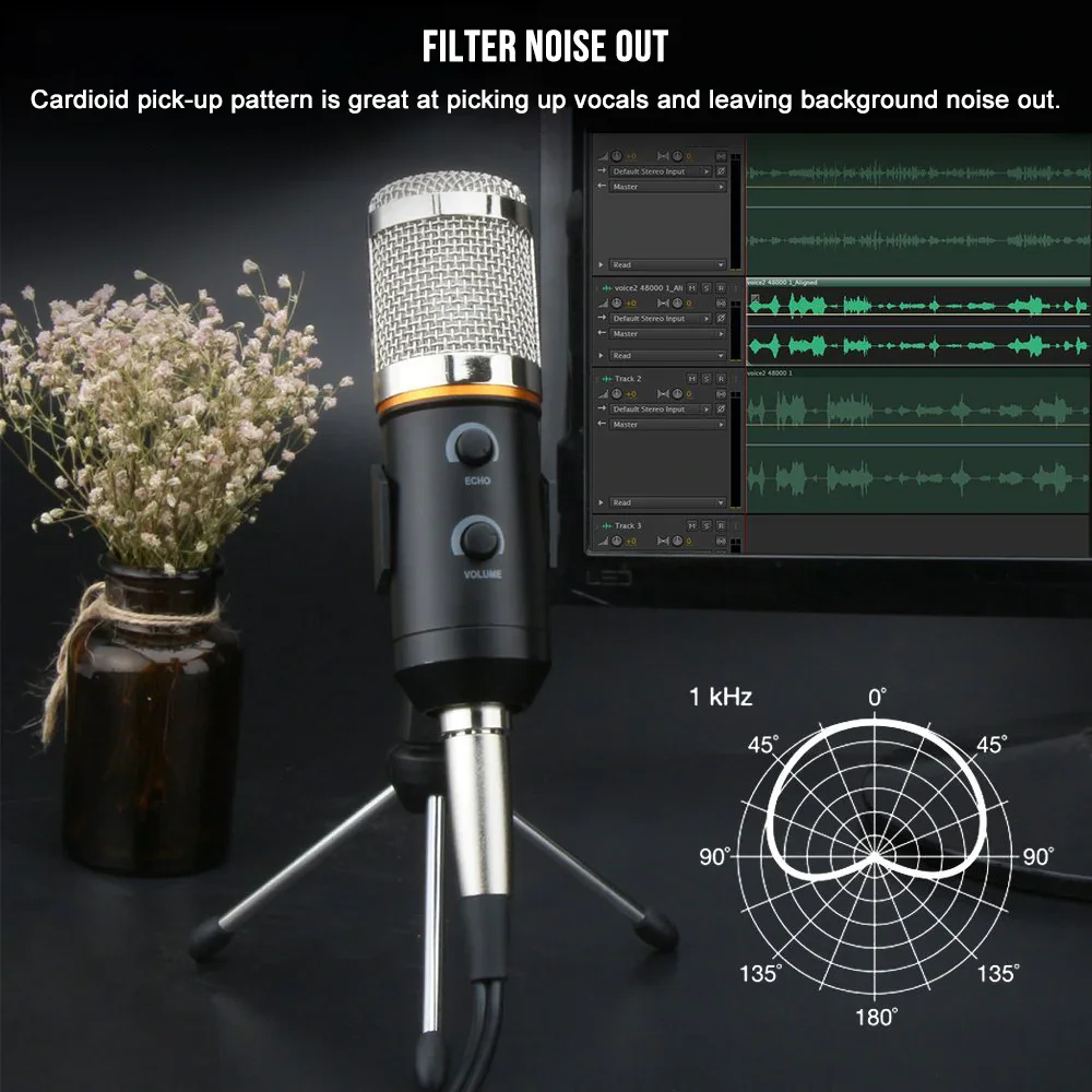Condenser Microphone For Computer Studio Profesionales 3.5mm Wired Stand USB Mic For Camera