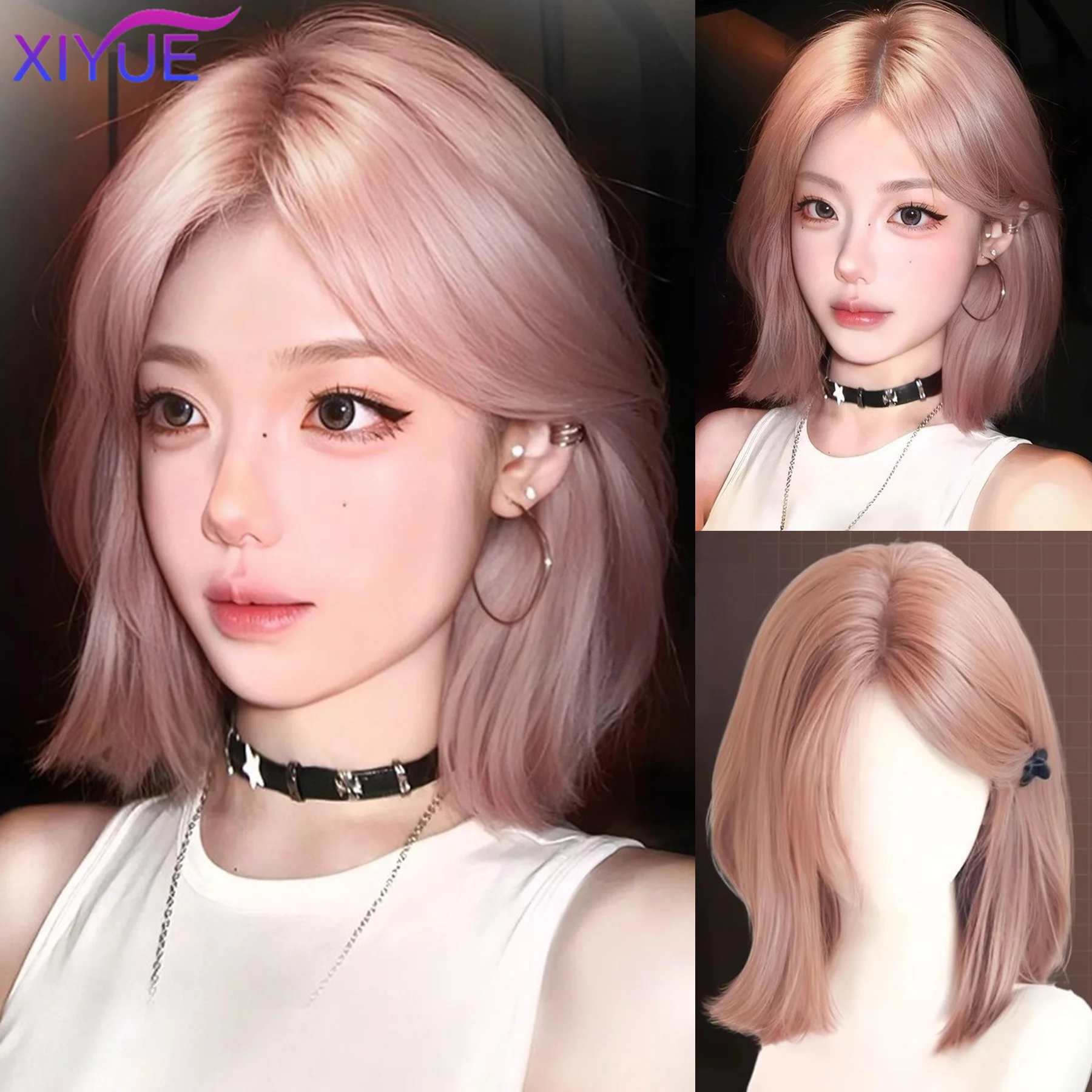 Cinnamon powder Synthetic Wigs Short Straight Bob Wigs for Women Middle Part Lolita Cosplay Natural Hair Heat Resistant Fiber