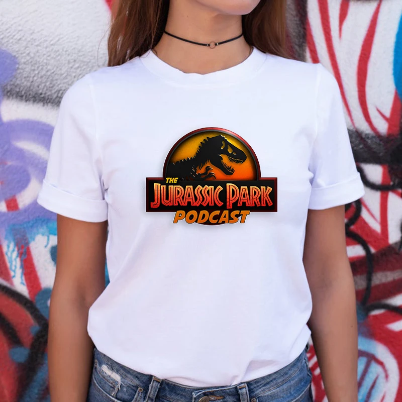 

2022 JURASSIC PARK Print T Shirt Women Funny Harajuku Female T-shirt Hipster Cool Tshirts Female White Short Sleeve Street Tops