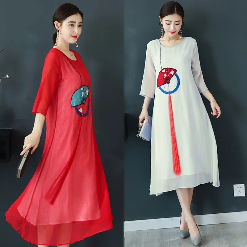 

Elegant Chinese Dresses Summer 2024 Robe Vintage Femme Cheongsam Long Ao Dai Dress Loose Casual Chinese Dress Qipao 11531