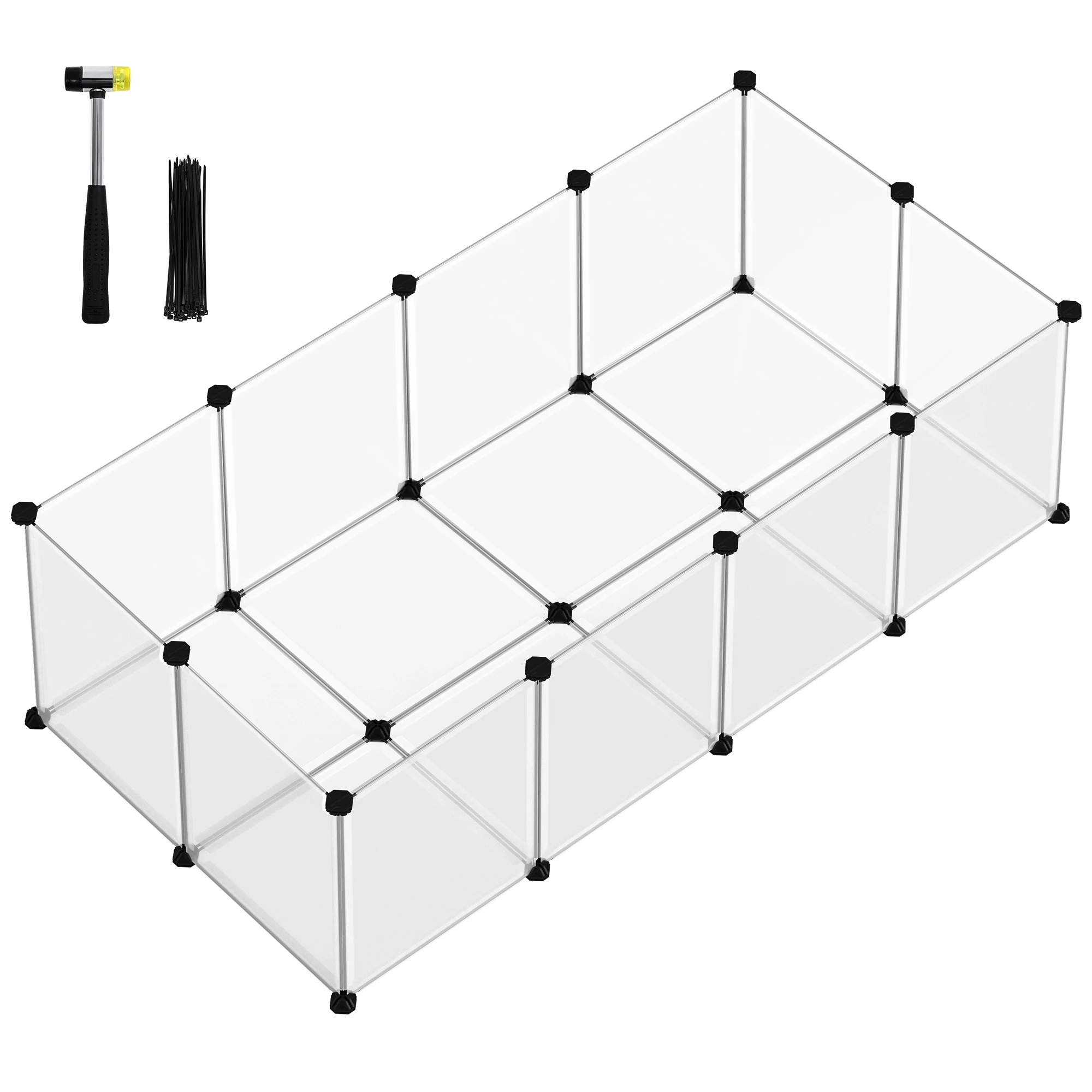 SONGMICS Pet Playpen with Floor, Small Animal Pen, Pet Fence Indoor, DIY Plastic Enclosure for Hamsters, Rabbits, Hedgehogs