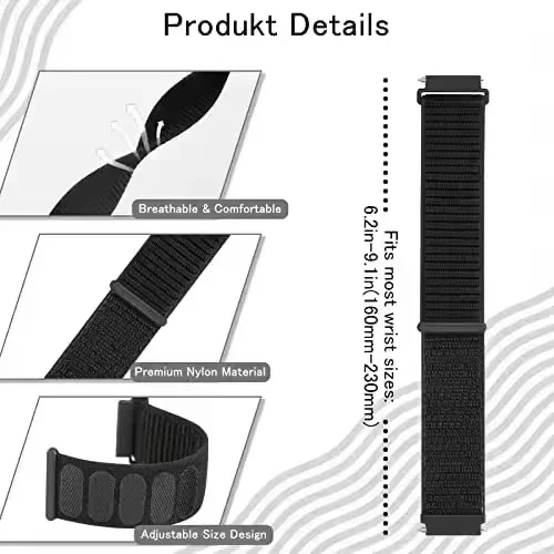 Nylon Loop Adjustable Watch Strap, 20mm/22mm, Multiple Colors Available