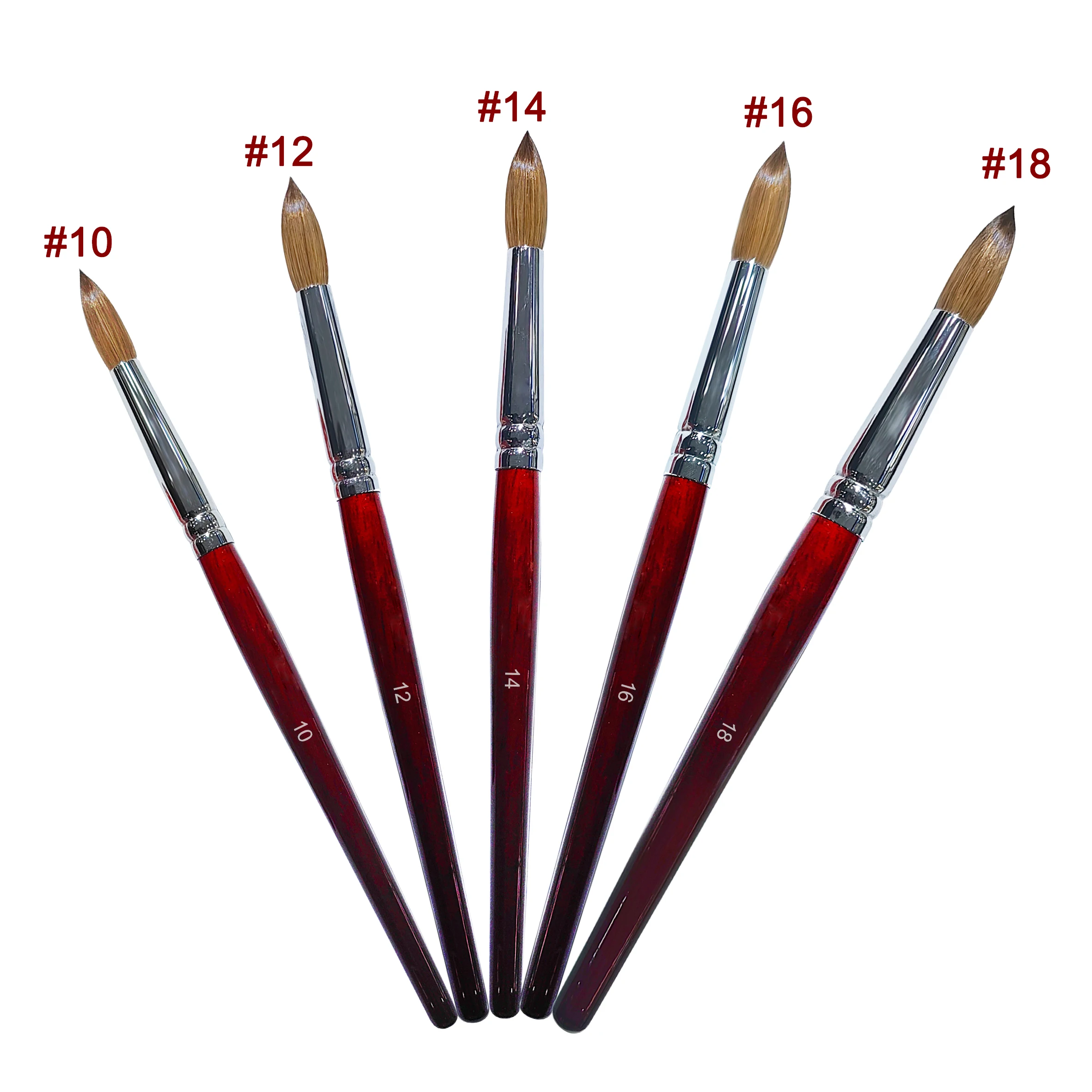 RolinStar SS quality 100% Kolinsky content Acrylic dipping powder red wood penholder Round Shaped nail brush mink durable 4