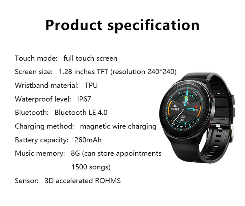 8G Memory Music MT3 Smart Watch Sound Record Storage Blue Tooth Call Smartwatch For Men Women Blood Pressure Fitness Tracker