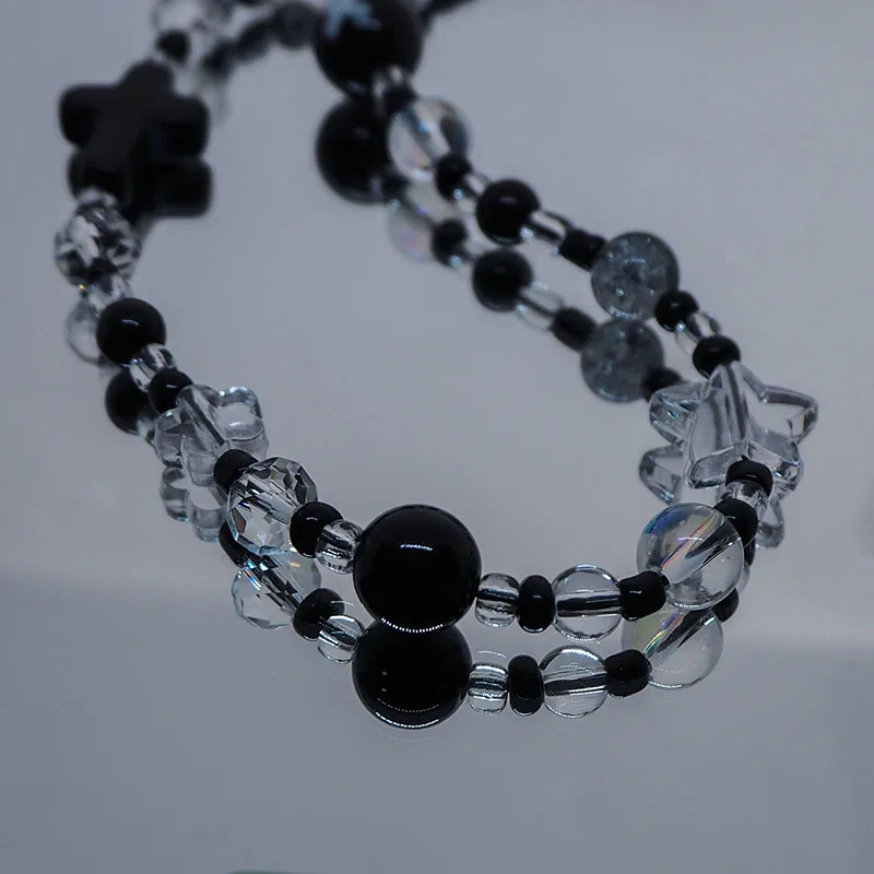 CRASPIRE 2pcs Beaded Phone Charm Halloween Black Beaded Phone Lanyard