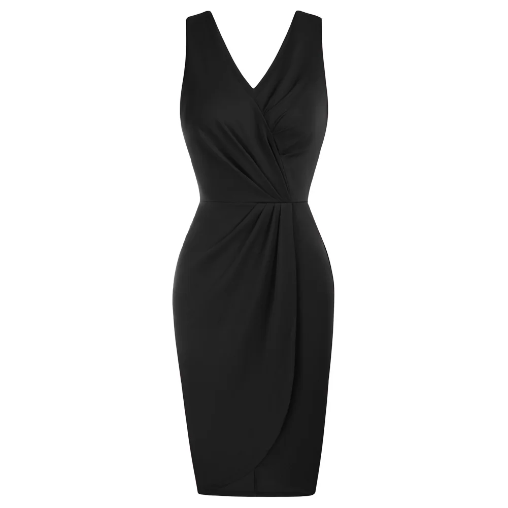 

GK Women Vintage Wrap Hem Bodycon Dress Sleeveless V-Neck V-Back Dress